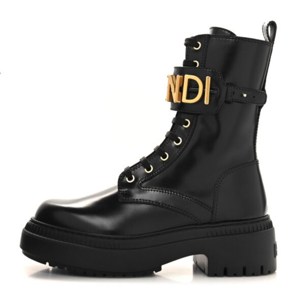 FENDI Fendigraphy Graphy Signature Logo Cuff Leather Biker Combat Boots - Picture 1 of 16